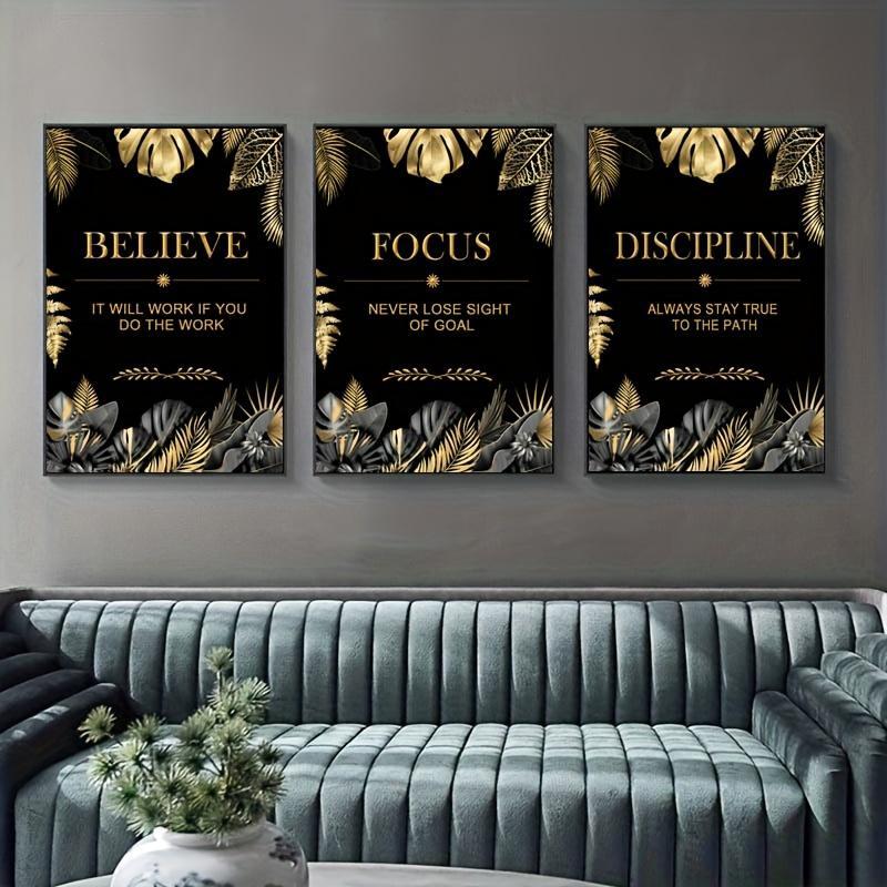 3pcs gold, leaves, text - Mode – обзор и цена Canvas Wrap Ready