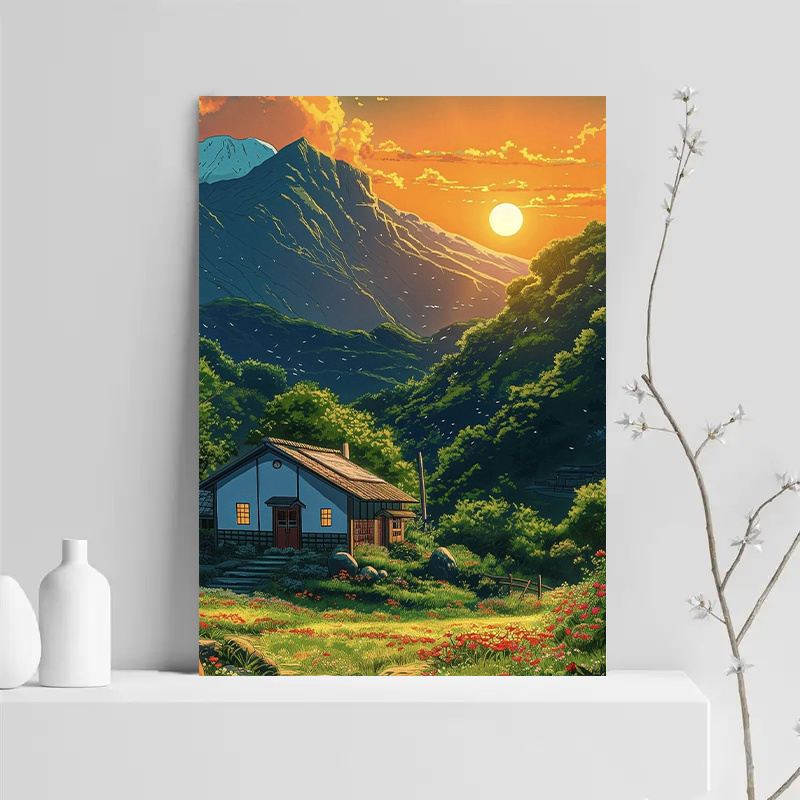 1pc Mountain Cabin Sunset Canv – обзор и цена Canvas Wrap Ready